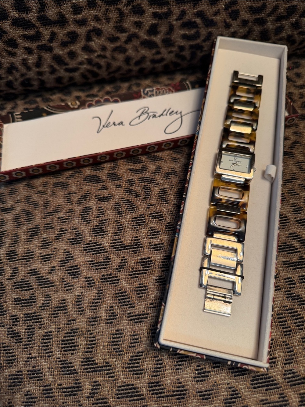 BRAND NEW! Vera Bradley Tortoiseshell Link Bracelet Watch in Brown and Gold